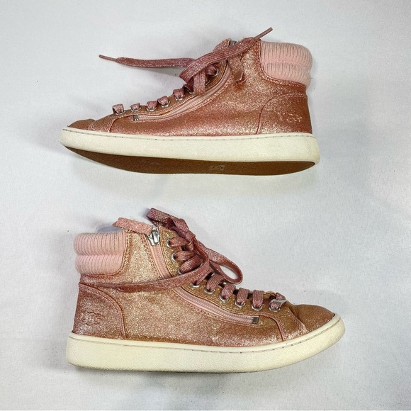 UGG Olive High Top Sneakers Women's Size 6 Pink Glitter Lace Up Side Zip Casual - Picture 10 of 12